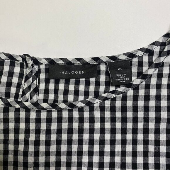 HALOGEN Black White Gingham Check Dip Ruffled Hem Size M - Picture 4 of 9